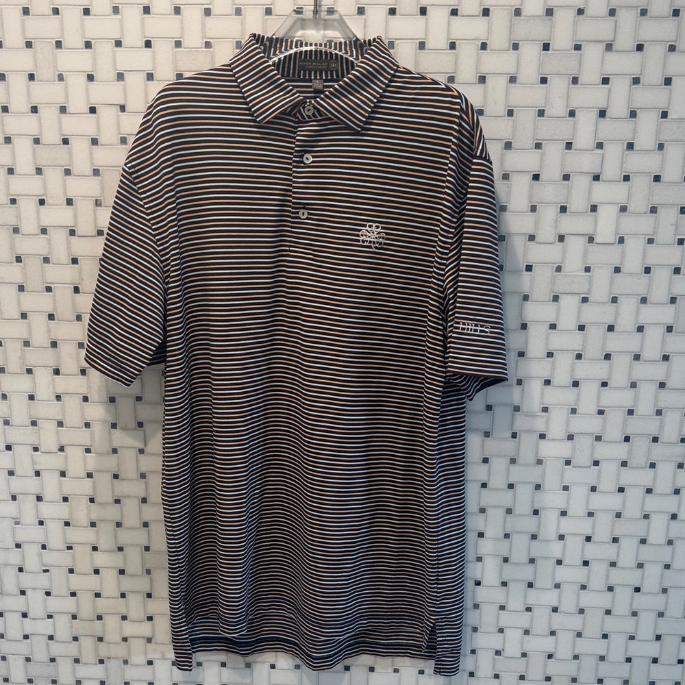 Peter Millar Navy and White Striped Polo